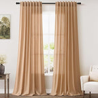 Camel Linen Curtains 90 Inch Length 2 Panels Set by Nanspring