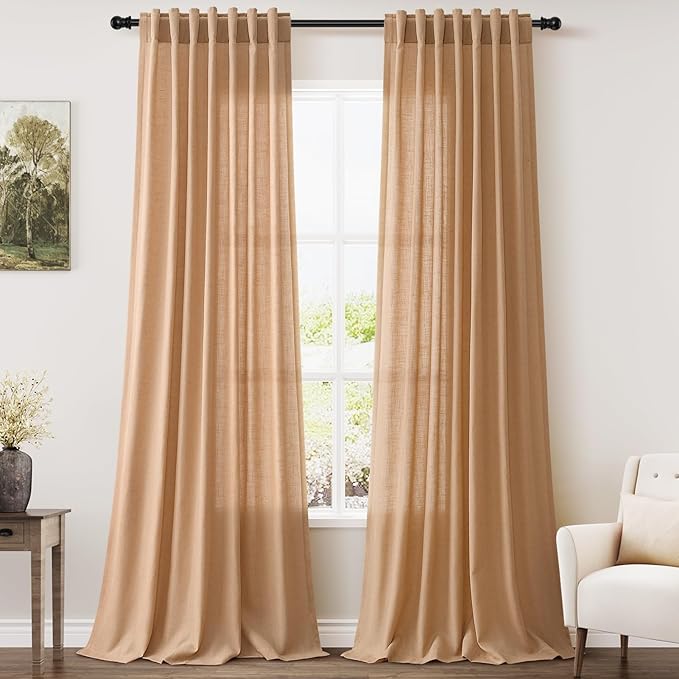 Nanspring Camel Linen Curtains 2 Panels Set by Nanspring