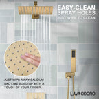 Lava Odoro Modern 3-Setting Square Shower and Tub Faucet Set with Shower Head and Handheld Sprayer Gold, Rainfall Shower System with Tub Spout, Shower Valve Trim Kit, Champagne Gold, SF103-CB-T