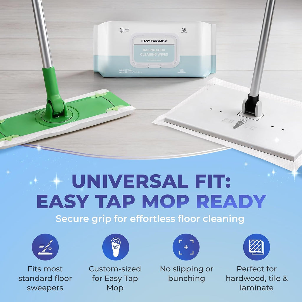 EASY TAP MOP Baking Soda Cleaning Wipes - for Quick Spot Wet Floor Mopping