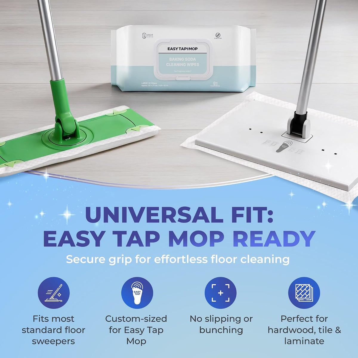 EASY TAP MOP Baking Soda Cleaning Wipes - for Quick Spot Wet Floor Mopping