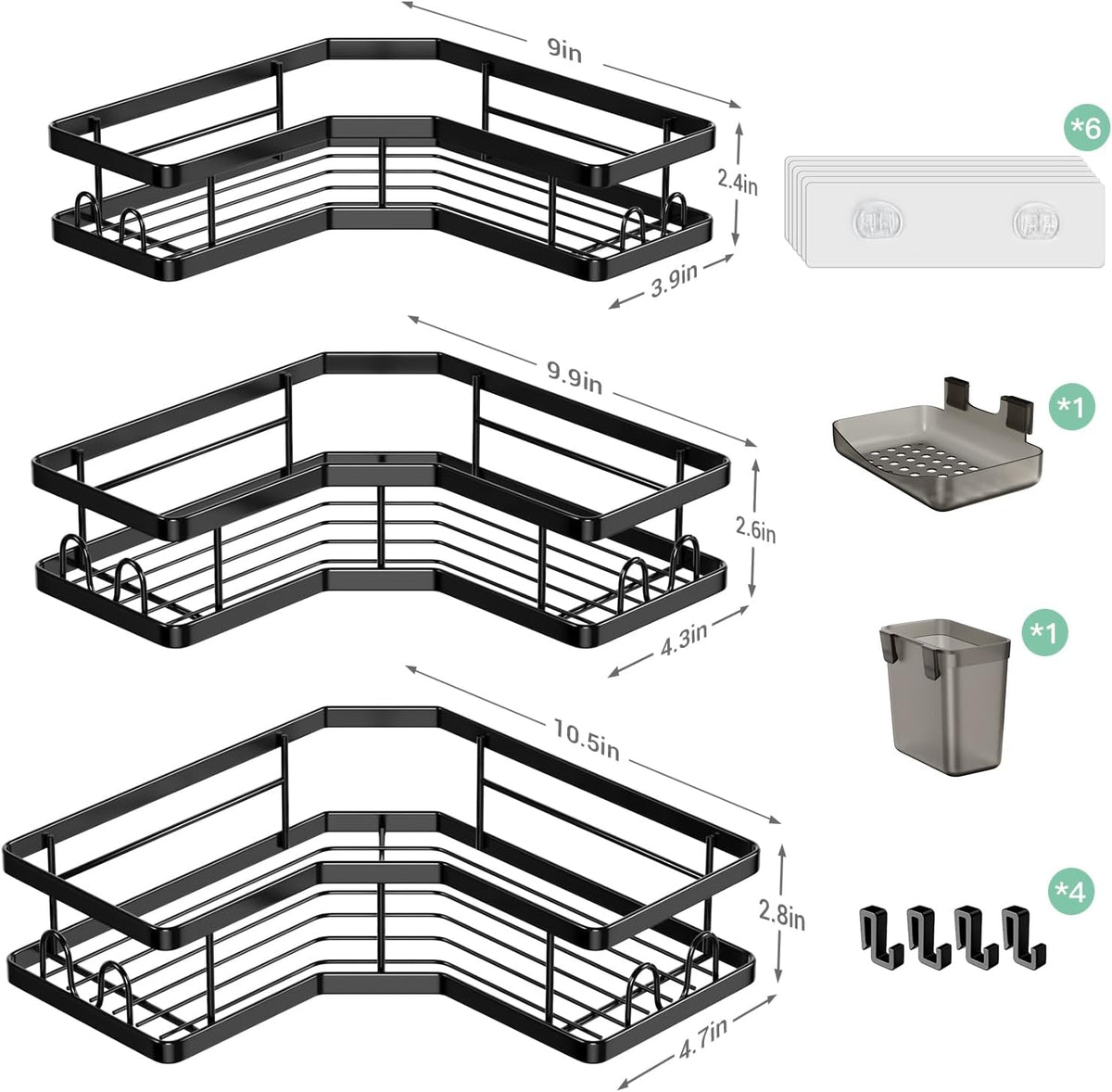 AKTECKE Corner Shower Caddy Bathroom Organizer: Stainless Steel Adhesive Shower Rack - 3Pack No Drilling Shower Shelf - Rustproof Bathtub Organizer