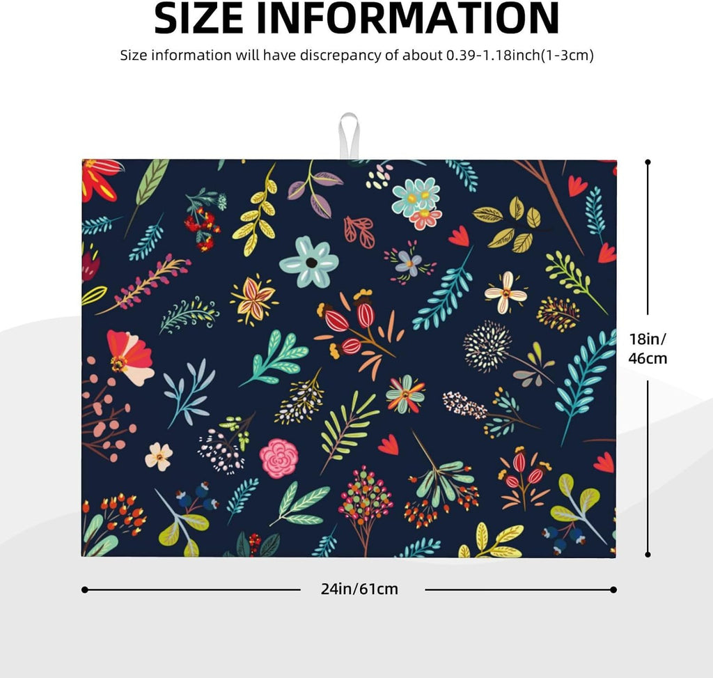 Coffee Pattern Drying Pad, Floral Dish Drying Mat, 18 x 24 Inch