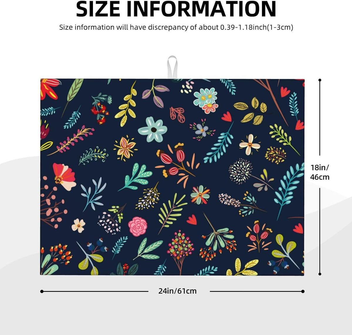 Coffee Pattern Drying Pad, Floral Dish Drying Mat, 18 x 24 Inch