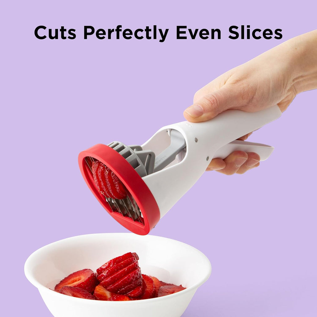 Chef'n Strawberry Slicer Fruit Prep Uniform Slice Safe Blade Tool Red