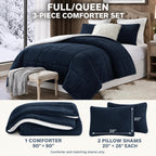 Swift Home Full/Queen Comforter Set, Reversible Faux Fur Sherpa, Navy