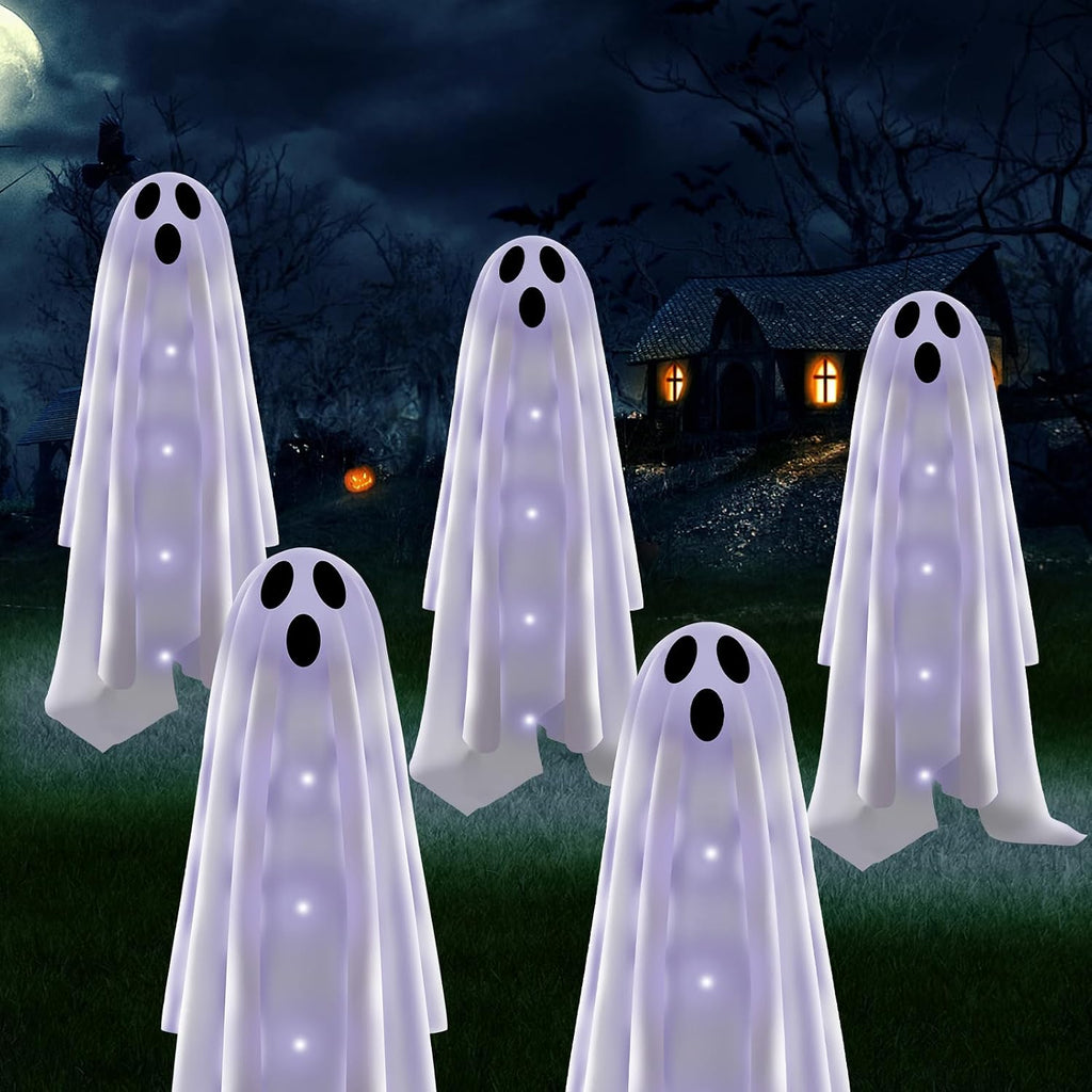 6PACKS Halloween Ghost Decorations Outdoor,Spooky Cloth Ghosts Decor for Halloween Scary Party Gifts,Solar Halloween Ghost Lights for Yard/Lawn/Patio/Holiday/Porch Decor