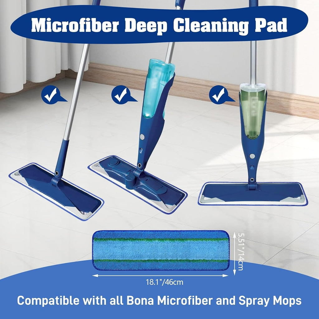 8 Pack 18Inch Deep Cleaning Replacement Pads Compatible with Bona Family of Mops, Premium Microfiber Floor Mop for Hardwood Floors and Multi-Surface Floor Cleaner