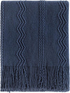 BOURINA Navy Throw Blanket 50x60 Inches Throw Textured Solid Soft Sofa Throw by BOURINA