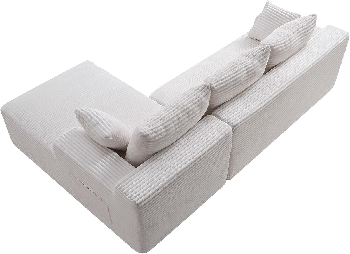 95" L-Shaped Right Facing Cloud Sectional Couch for Living Room, Modular Compressed Boneless Sectional Sofa Corduroy Boneless Corner Foam Sofa W/Chaise Lounge and Pillows