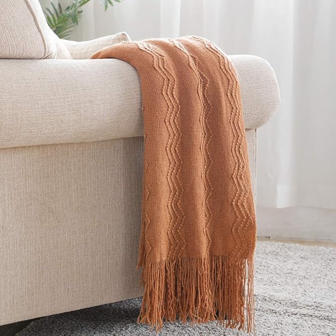 BOURINA Almond Throw Blanket 50x60 Inches Throw Textured Solid Soft Sofa Couch by BOURINA