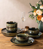 Ceramic Dinnerware Set for 4, 12-Piece Plates and Bowls Set
