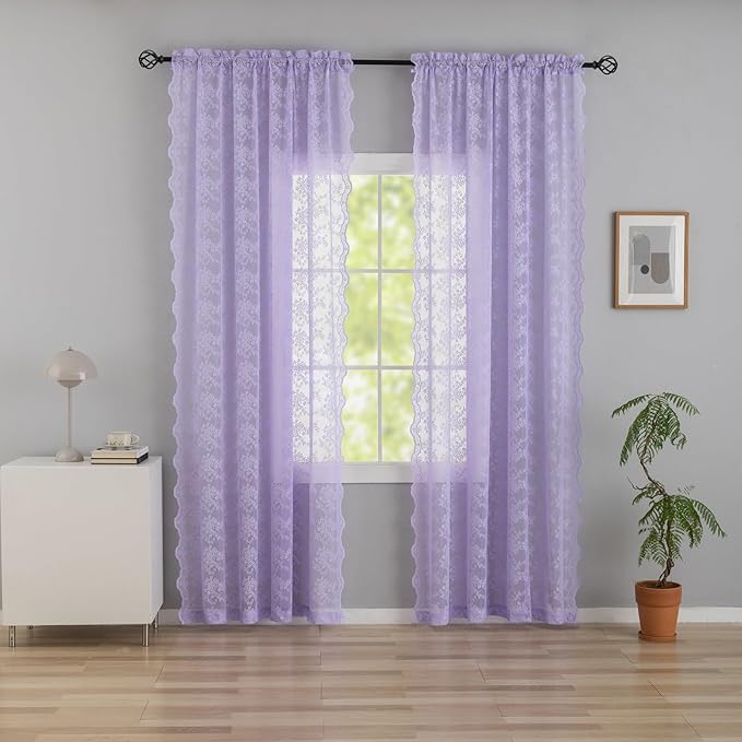 YJ YANJUN Vintage Lace Curtains 84 Inches Long-Victorian Floral Pattern by YJYANJUN