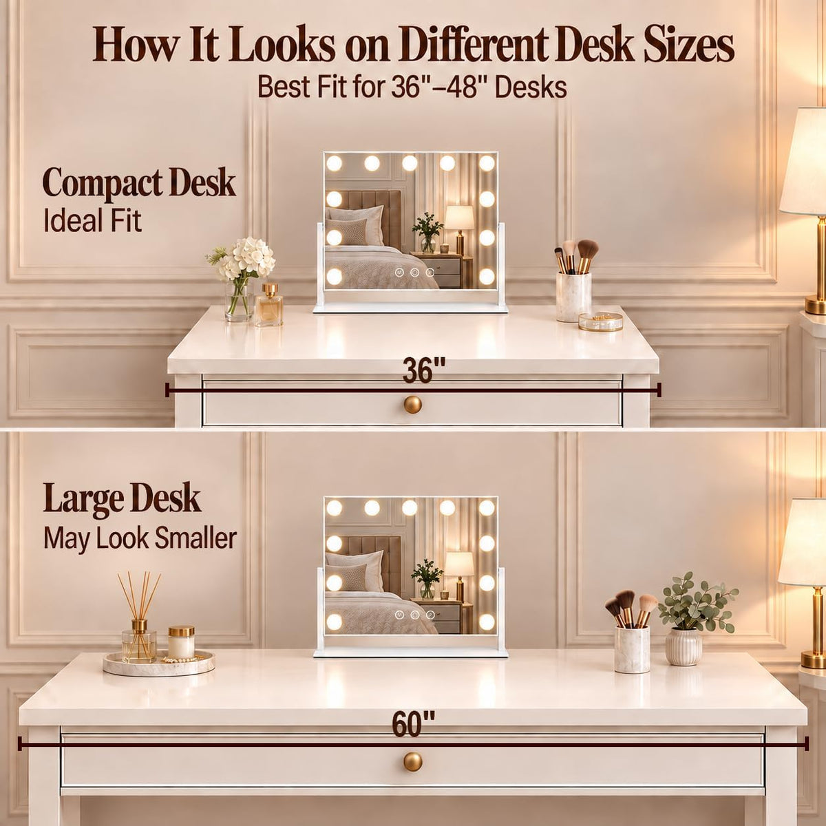 ROLOVE 16 x 12.9 in Hollywood Vanity Mirror with Lights, Tabletop Lighted Makeup Mirror, 11 Dimmable LED Bulbs, 3 Color Lights, Detachable 10X Magnifying Mirror, White, for Desk, Bedroom & Dorm