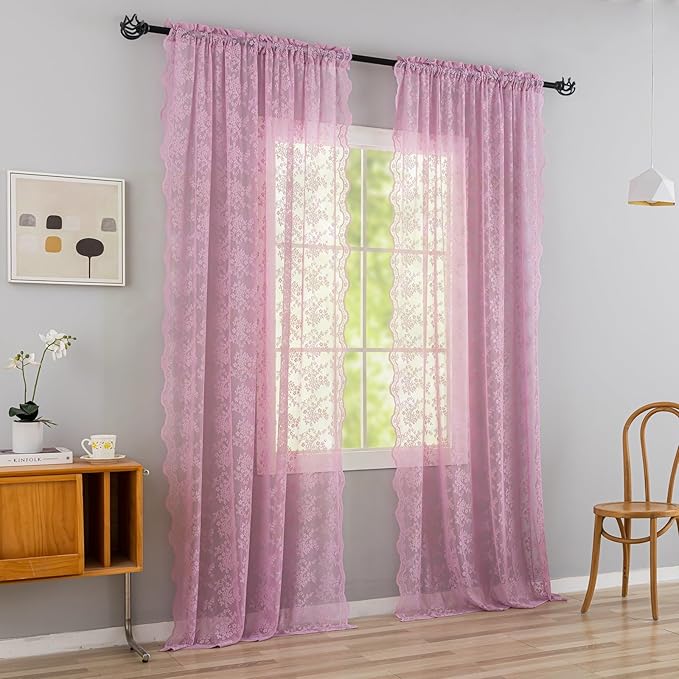 YJ YANJUN Vintage Lace Curtains 84 Inches Long-Victorian Floral Pattern Lalic - Image 3