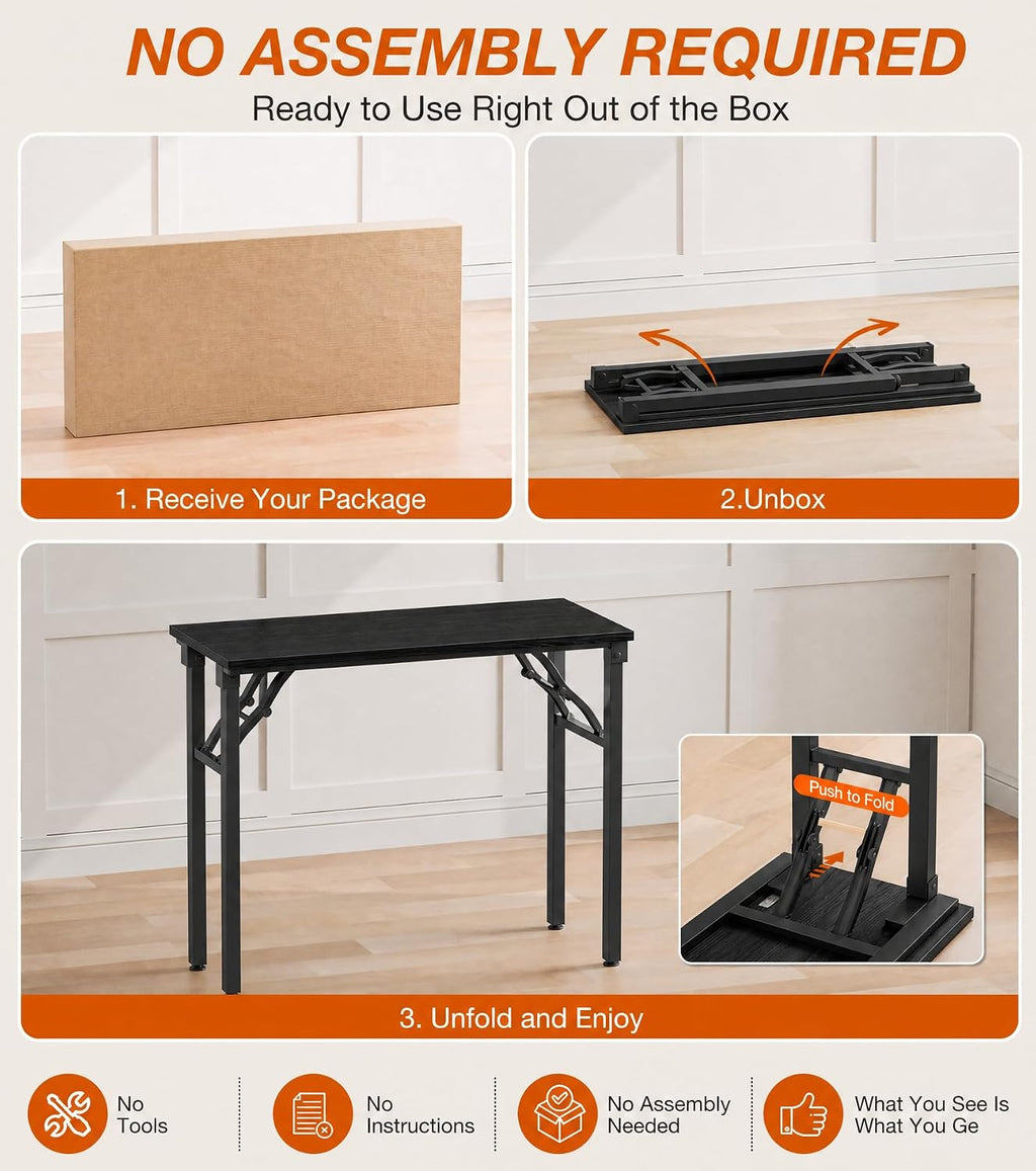 XBurmo Folding Desk Foldable Table, No Assembly 35.8" Foldable Desk Space-Saving Workstation for Small Space, Computer Table, Flat Storage for Home Office, Bedroom, Dorm, Study Room, Dark Oak