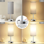 Fenmzee Grey Bedside Lamp for Bedroom, Dimmable Touch, USB A+C, AC Outlet
