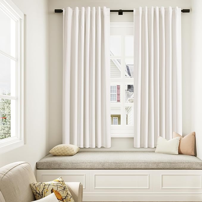 Ivory 100% Blackout Linen Curtains 63 Inch Length 2 Panels Set - Image 8