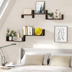 SRIWATANA Dark Walnut Floating Shelves, 5-Piece Set Wood Wall Storage Unit