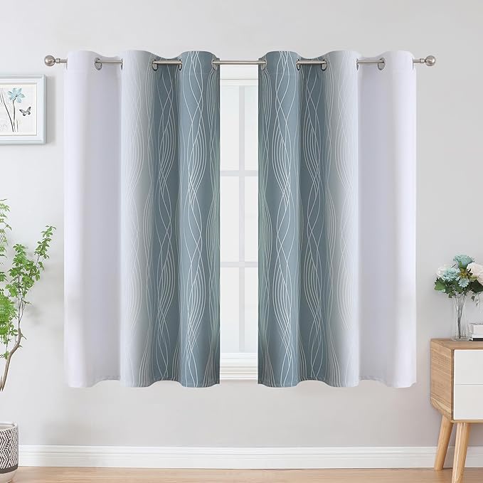Estelar Textiler Stone Blue and Greyish White Ombre Blackout Curtains 45 Inch - Image 2