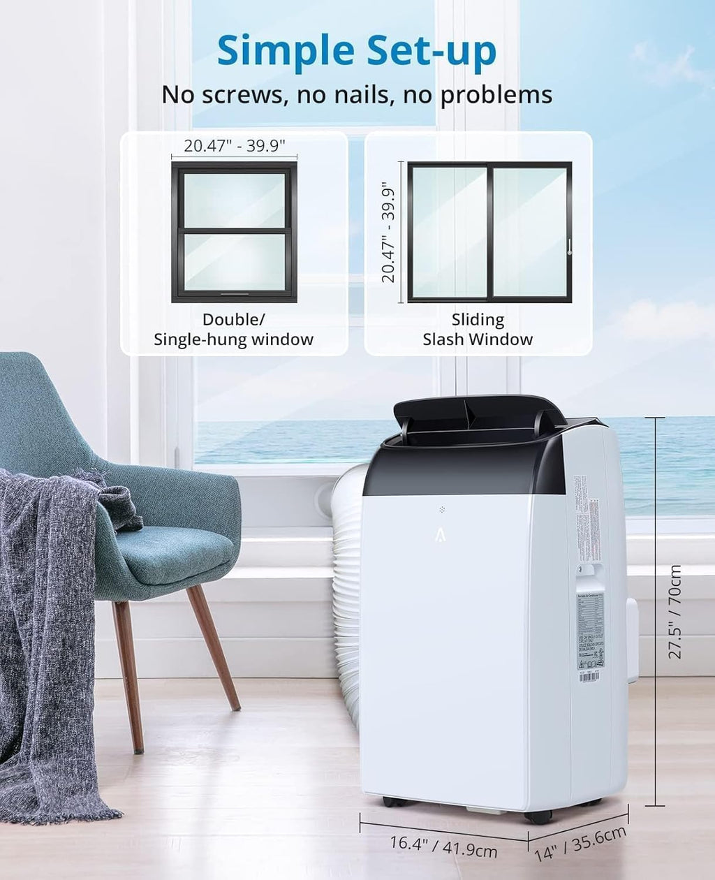 12,000 BTU Quiet Portable AC Unit – 3-In-1 Cooling, Dehumidifier & Fan With Remote, Covers 450 Sq.Ft, Compact Design for Home/Office, Black Top