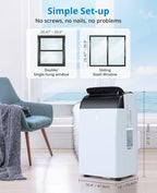 12,000 BTU Quiet Portable AC Unit – 3-In-1 Cooling, Dehumidifier & Fan With Remote, Covers 450 Sq.Ft, Compact Design for Home/Office, Black Top