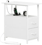 Somdot End Table Set of 2 with Charging Station, 2 Drawers, Slim Side Table