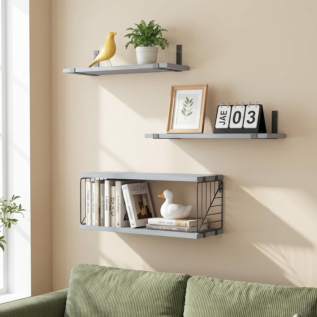 Fixwal 3+1 Tier Bathroom Floating Shelves Over Toilet, Gray