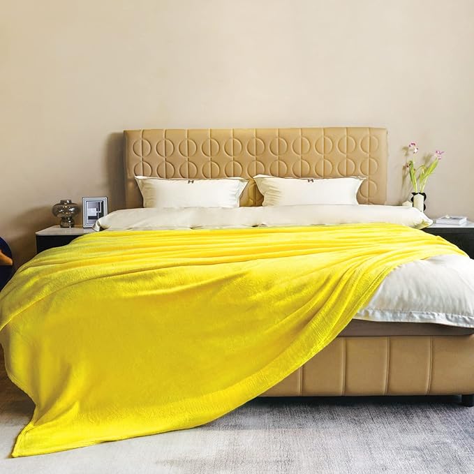 JIAHANNHA Fleece Blanket Queen Size Yellow 90 by 90 Inches Throw Blankets by JIAHANNHA