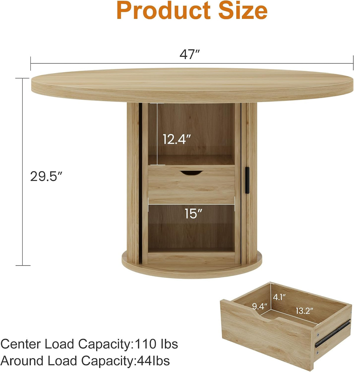 GarveeHome 47" Round Dining Table for 4-6, Farmhouse Kitchen Table, Natural