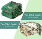 MSGKV Boho Throw Blanket 100% Cotton Green Blanket 90''x 98'' Spring Reversible - Image 2