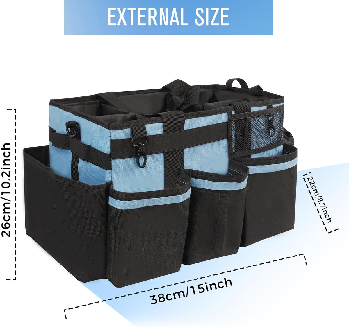 SCAVATA Wearable Cleaning Caddy, Cleaning Caddy Supplies Organizer with Handle & Shoulder Straps for Housekeepers, Under Sink & Car Cleaning Tool Organizers Bag with 4 Foldable Divider (Blue)