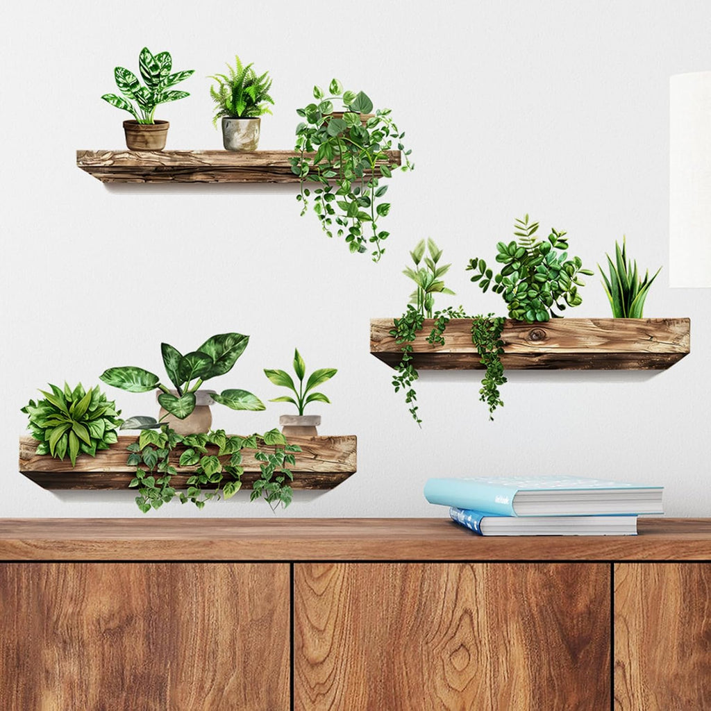 Green Plant Wall Decals 3D Bonsai Tropical Betterfly Wall Sticker Creative Vinyl Peel and Stick Removable Wall Art Decor for Living Room Bedroom Home Office (Green Plant 3)