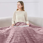 BEDELITE Ribbed Fleece Throw Blanket for Couch, Berry Purple, 50"x60"