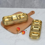 6 Pcs Soy Sauce Dish, Divided Dip Bowls with 3 Compartment, Seasoning Dipping Sauce Plate, Stainless Steel Serving Tray (Golden)