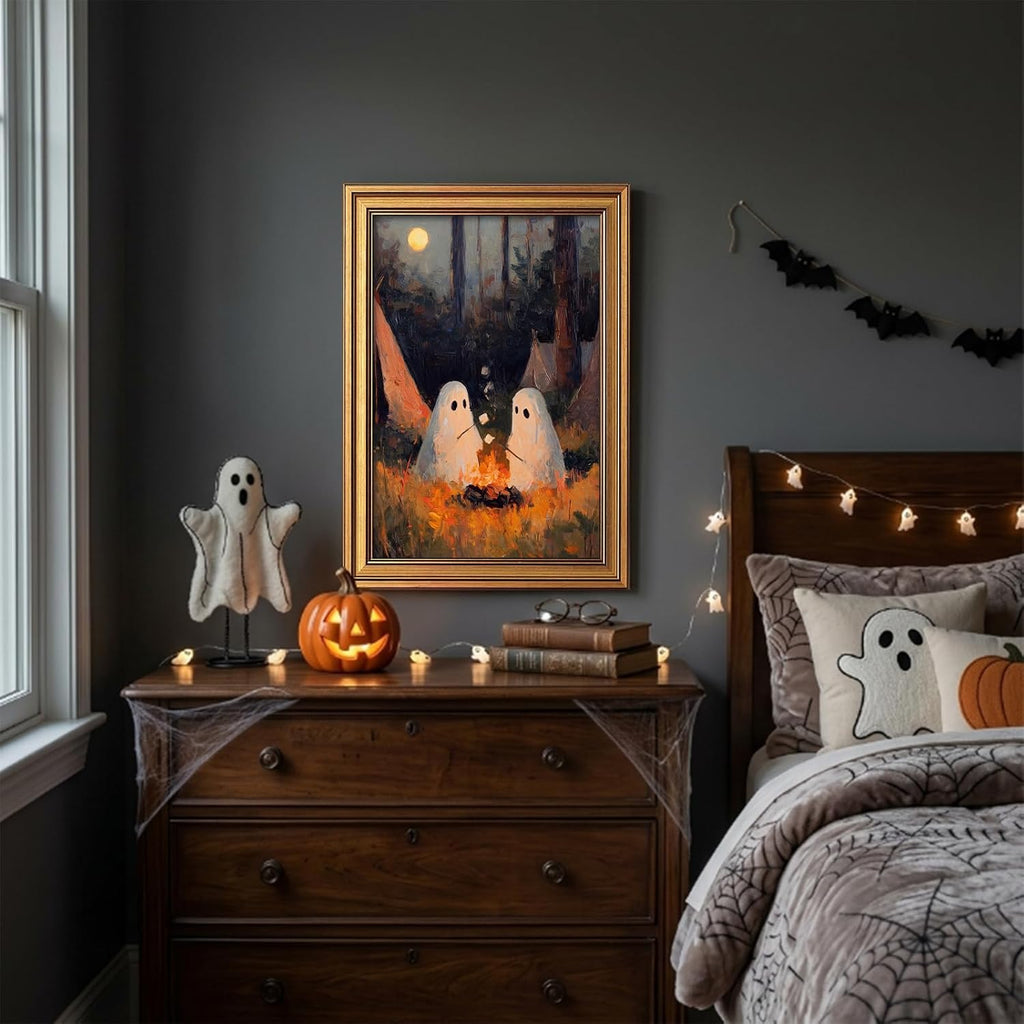 Vintage Gold Framed Halloween Wall Art, Cute Ghosts Pictures Wall Decor