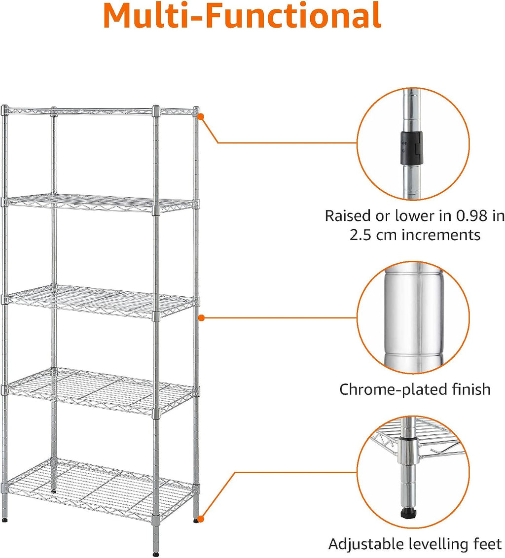 Amazon Basics 5-Shelf Adjustable Storage Shelving Unit for Garage, Steel Wire Rack, 200 Pound Loading Capacity per Shelf, 23.2" x 13.4" x 60", Chrome Finish