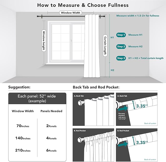 Deconovo Extra Long Blackout Curtains W52 x L108 Inch, 1 Pair, Back Tab and Rod - Image 9