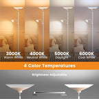 SIBRILLE Torchiere Floor Lamp with Wood Grain Shade, 72" Dimmable LED Standing Lamp with Remote, 2-in-1 Floor Reading Lamp with Color Changing, 34W White Corner Lamp for Living Room Bedroom Office