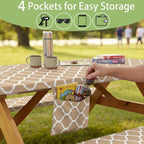 Fitted Waterproof Picnic Table Cover with Bench Covers Elastic Edges Camping Tablecloth for 6 Foot Rectangle Tables Camp Cooking Motorhome Party Equipment Car Rv Travel Trailer Needs Gifts