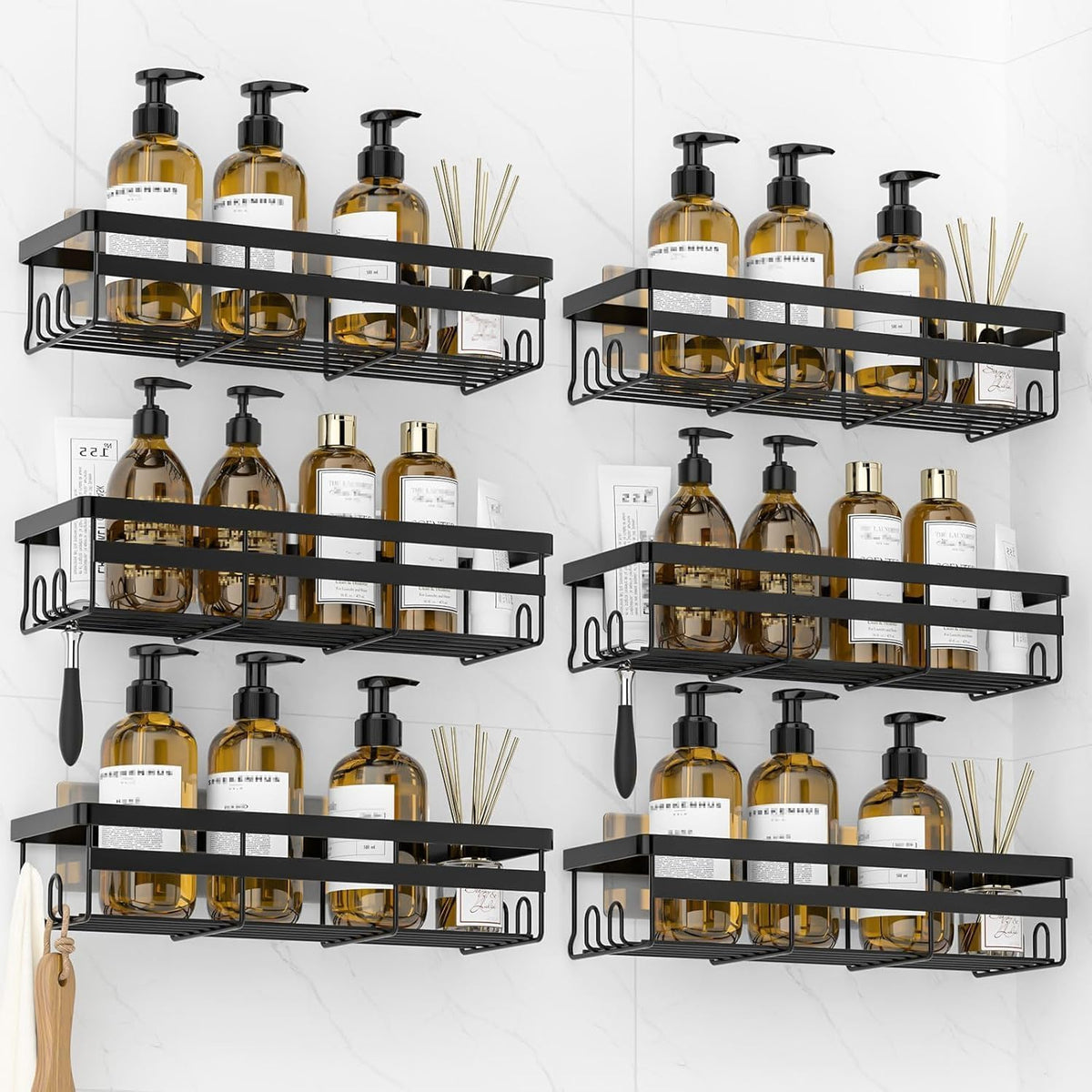 2 Pack Adhesive Shower Caddies, No Drill Bathroom Shelves, Large