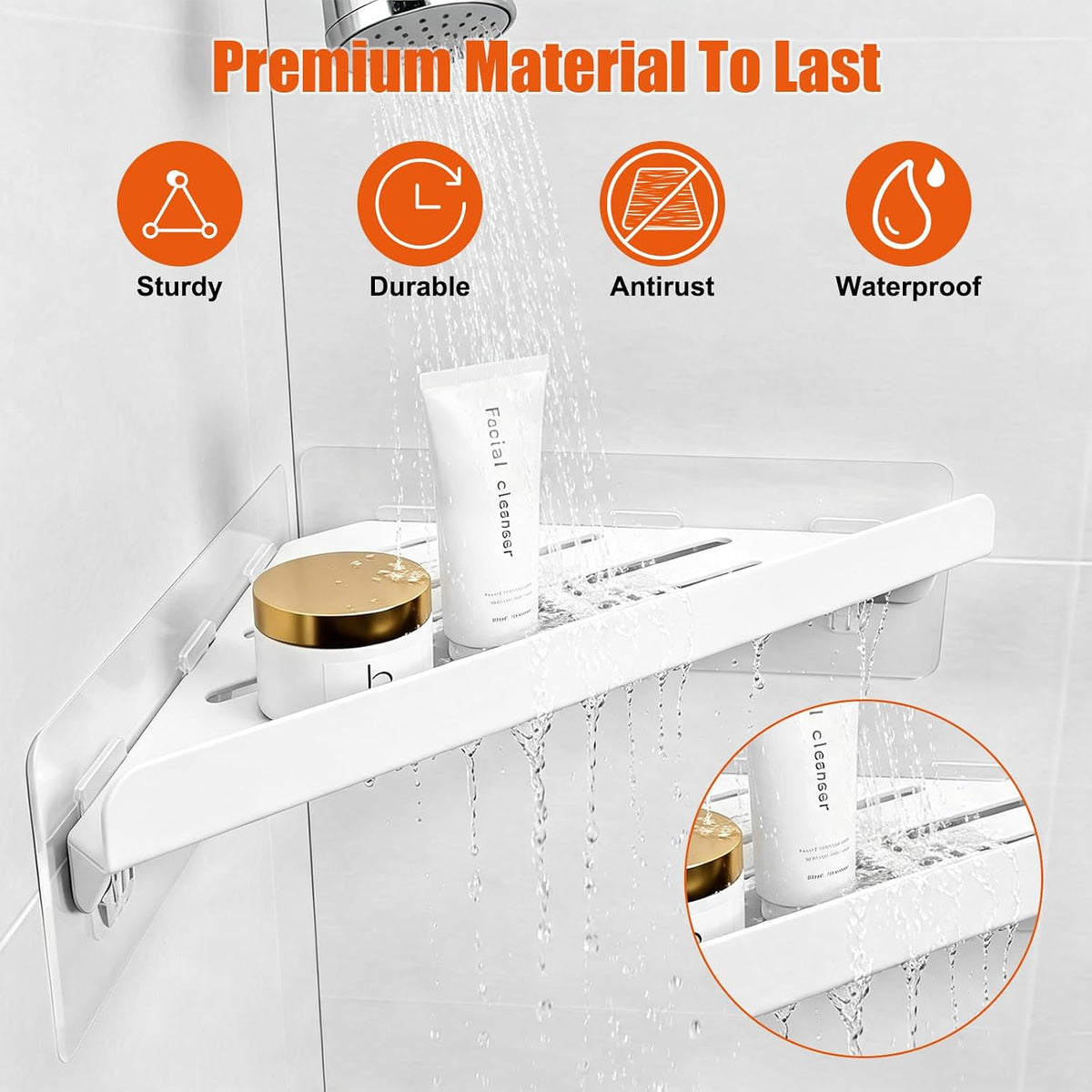Shower Caddy Storage, Triangle Corner Shelf with Adhesive Hooks