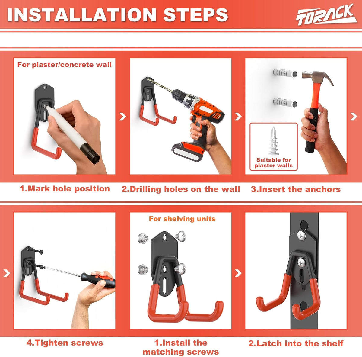 TORACK 15 PCS Garage Storage System Hooks, Shelving Hooks