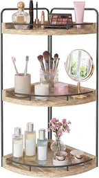Fixwal 3 Tier Corner Bathroom Countertop Organizer Vanity Shelf Light Brown