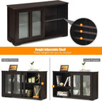 Byroce Sideboard Buffet Cabinet, Stackable Storage Coffee Bar Cabinet with Adjustable Shelf & Glass Sliding Doors, Wood Cupboard Credenza Console Table for Kitchen Dining Living Room (1, Coffee)