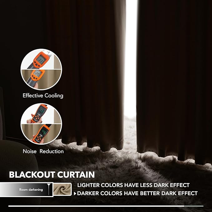 Deconovo Blackout Curtains, Thermal Insulated, W52 x L72 2 Panels, Back Tab - Image 5
