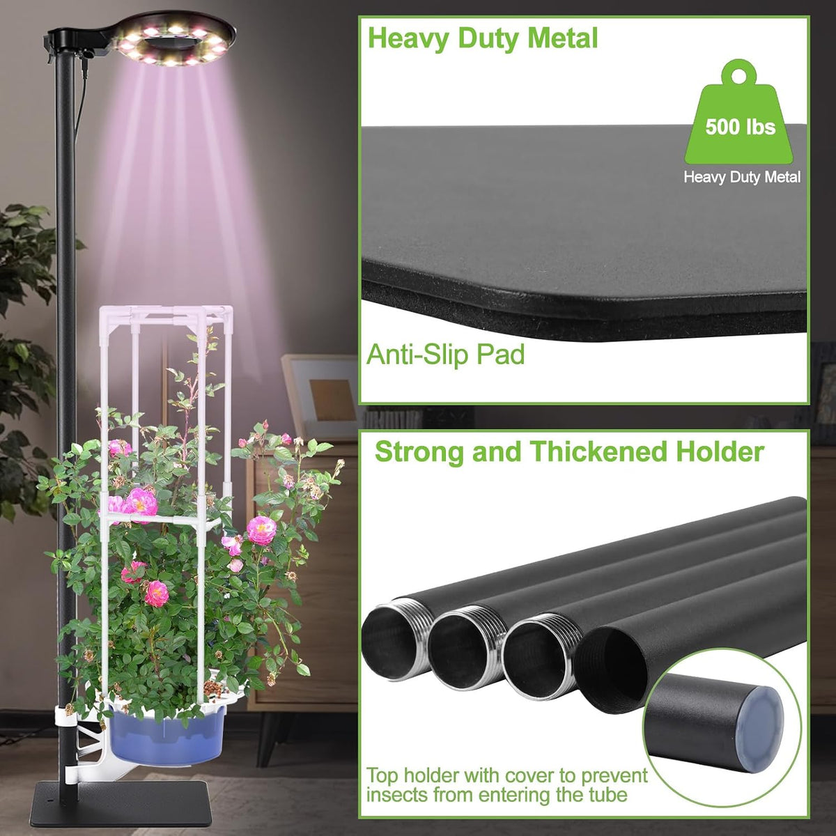 Indoor Plant Hydroponics Growing System Tower Kit with Grow light,Herb Vegetable Indoor Gardening System with Standing Floor Tall LED Grow Lights,Height Adjustable with Stand,Timer,Trellis