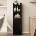 Yoobure Fluted Small Bathroom Storage Cabinet, Narrow Paper Cabinet, Black