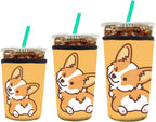3 Pack Reusable Neoprene Insulator Sleeve for Iced Coffee Cups, Funny Coffee Cup Sleeves for 16-32oz Coffee cups, Cute Drink Sleeve for Cold Hot Beverages Boho Rainbow