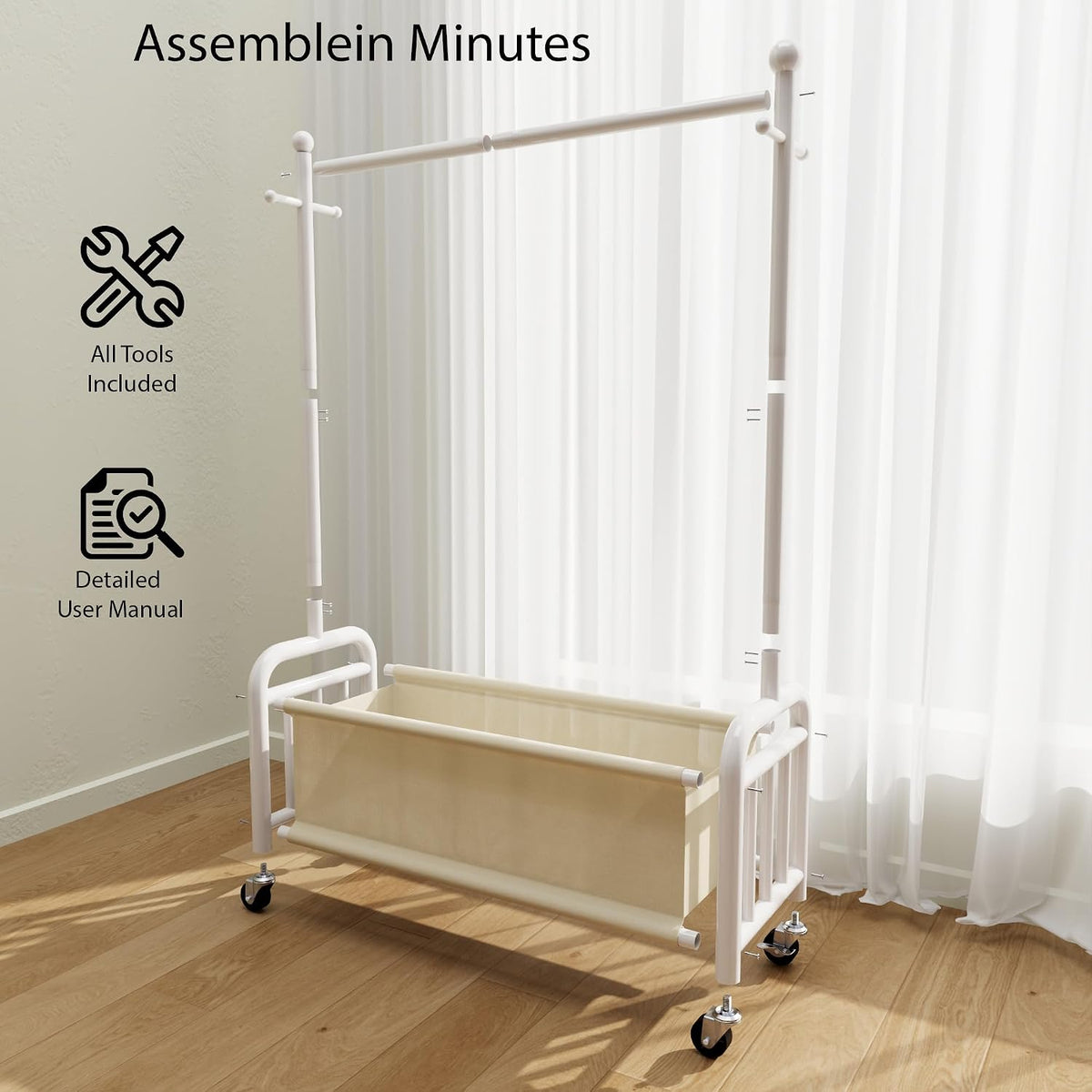 Kids Clothing Rack with Storage Bag, Adjustable Height, White